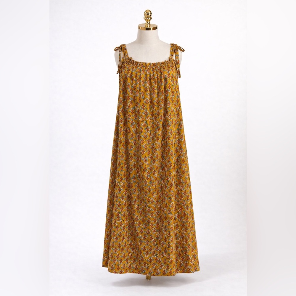Ex Voto Floral Yellow Sleeveless Tie String Maxi Dress SZ XS/S NWT